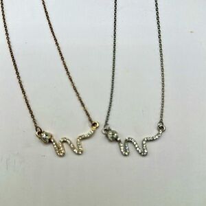 Beautiful Bundle Two Fashion Rhinestone Snake Necklaces In Gold and Silver